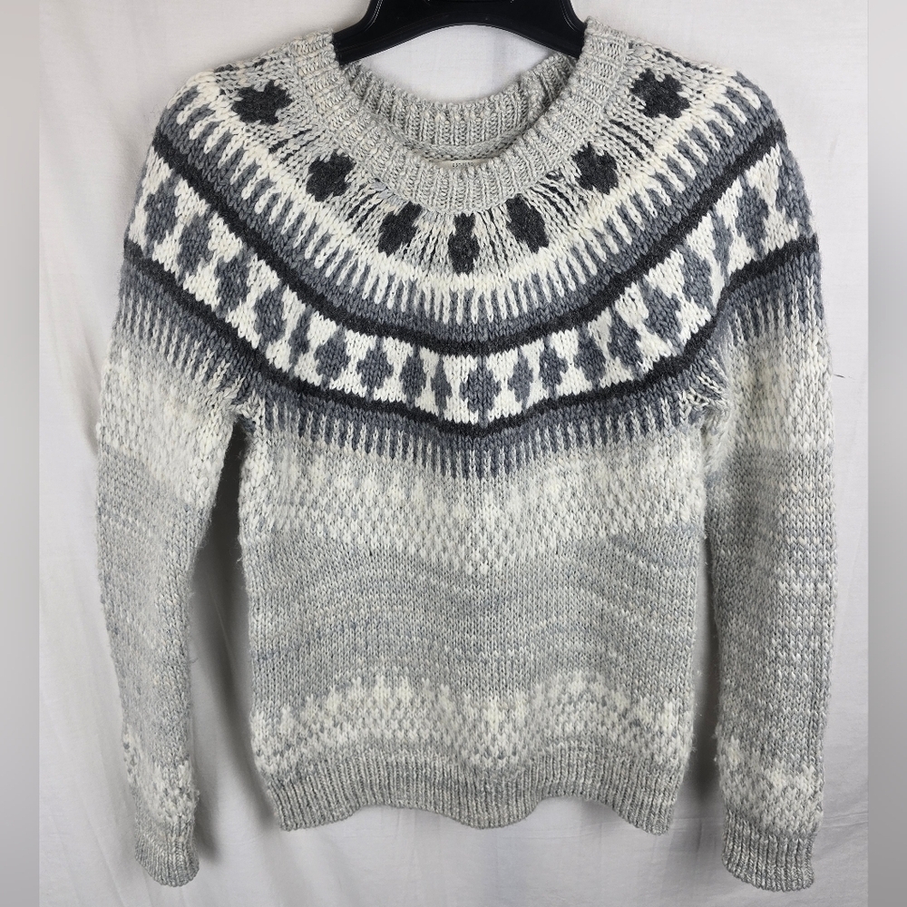 Lucky Brand Fair Isles Gray And Cream Cozy Knit Long Sleeve Sz XS